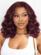 Dark Plum 99J Color Wig Loose Wave Minimalist HD Lace Glueless Mid Part Short Wig Pre-cut Lace