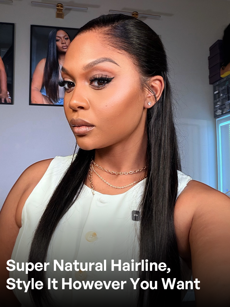 Lagos Hairline Over-Plucked M-Shaped Hairline Natural Looking Silky Straight Human Hair 13×4 Lace Frontal Wig Pre-Cut Lace