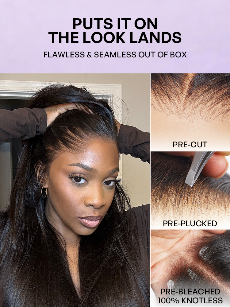 Lagos Hairline Over-Plucked M-Shaped Hairline Natural Looking Silky Straight Human Hair 13×4 Lace Frontal Wig Pre-Cut Lace