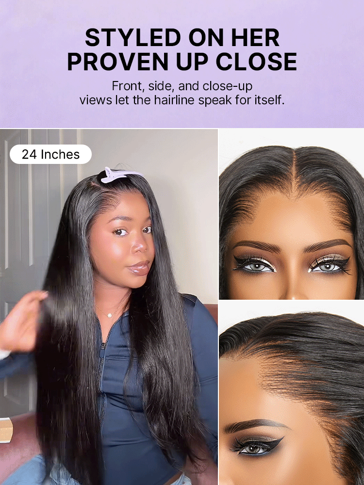 Lagos Hairline Over-Plucked M-Shaped Hairline Natural Looking Silky Straight Human Hair 13×4 Lace Frontal Wig Pre-Cut Lace