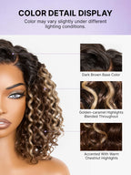 Ready to Go Blonde Highlight / Natural Black / Ombre Brown Water Wave Short Curly Bob Wig Glueless Minimalist HD Lace Wig Pre-Cut Lace
