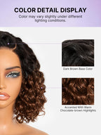 Ready to Go Blonde Highlight / Natural Black / Ombre Brown Water Wave Short Curly Bob Wig Glueless Minimalist HD Lace Wig Pre-Cut Lace