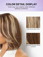 Blonde Highlight / Brown Highlight Short Layered Bob Wig Glueless 5x5 Closure Pre-Cut Lace Wig