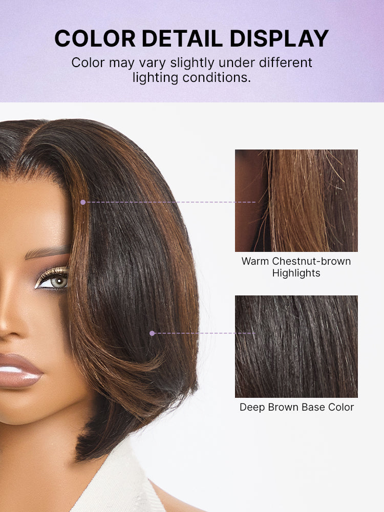 Blonde Highlight / Brown Highlight Short Layered Bob Wig Glueless 5x5 Closure Pre-Cut Lace Wig
