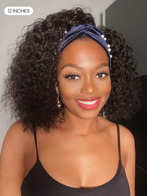 Deep Wave Glueless Curly Bob Wig Headband Wig 100% Human Hair (Get Free Trendy Headbands)