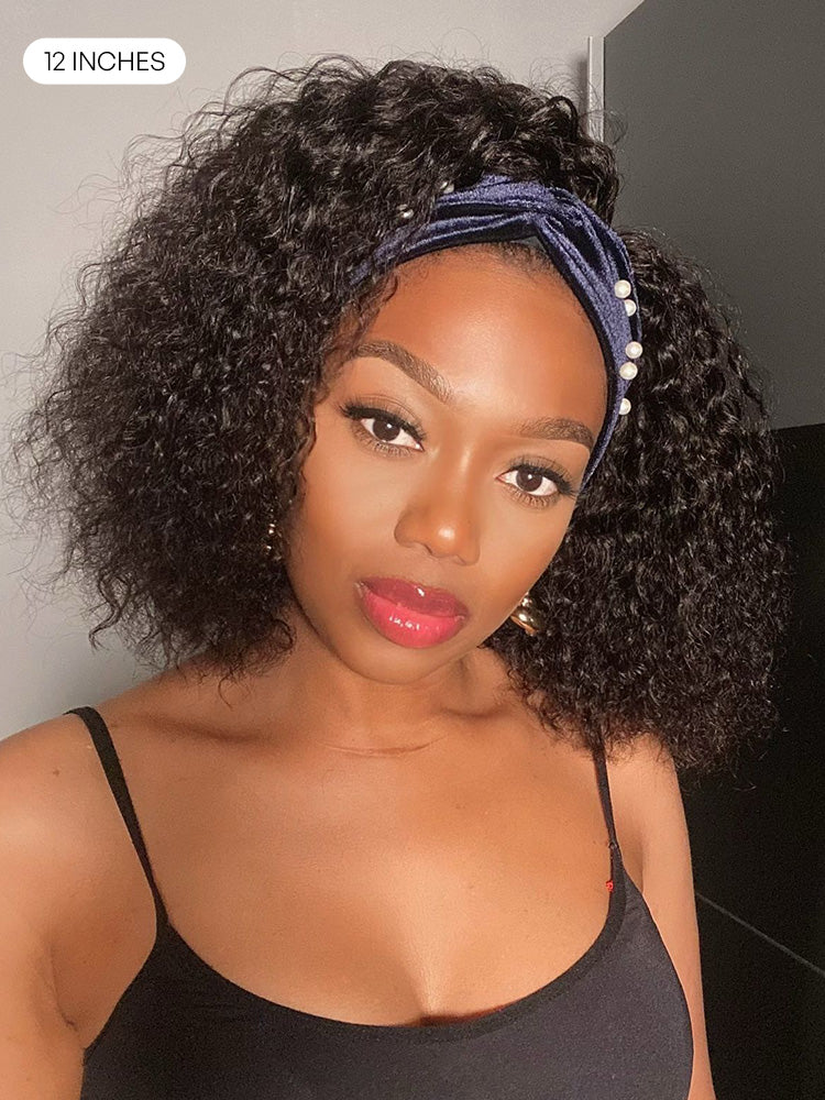Deep Wave Glueless Curly Bob Wig Headband Wig 100% Human Hair (Get Free Trendy Headbands)