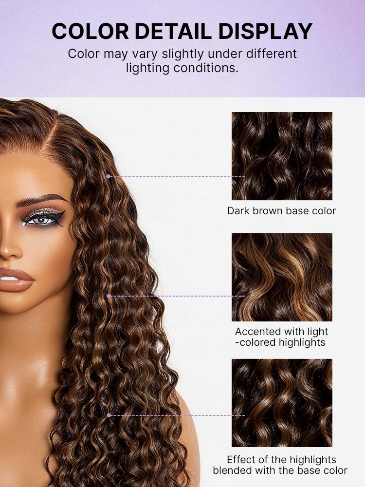 Luvme All-Day Comfort™ Wig PartingMax Brown Highlights Funmi Curly 7x6 Closure HD Lace Glueless Wig Pre Cut Lace