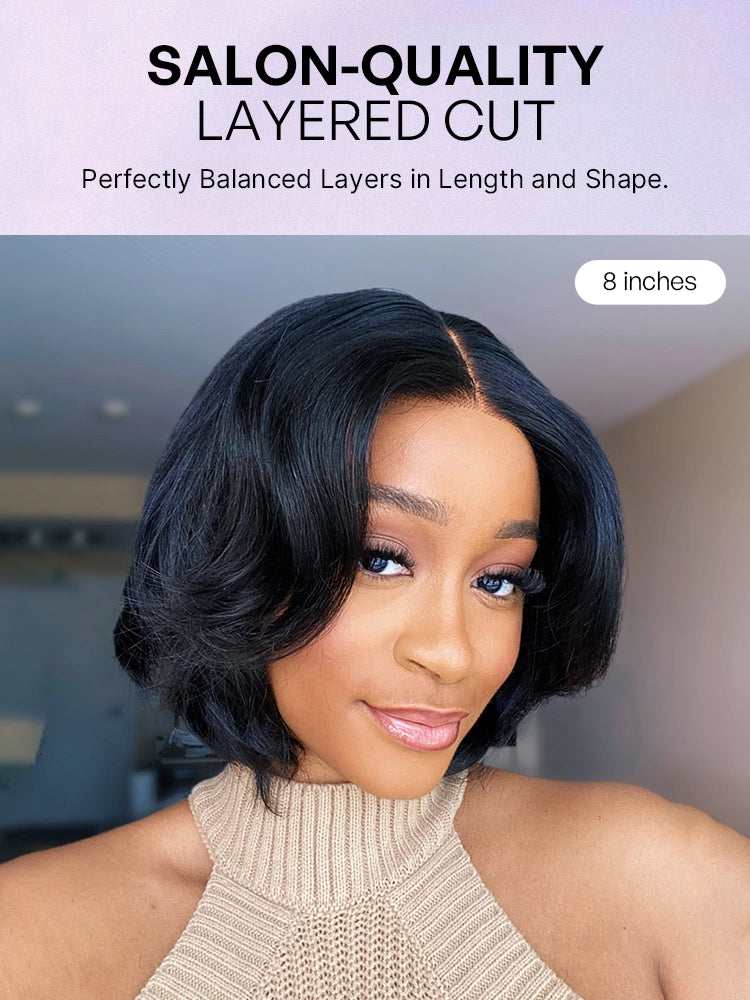 1 SEC INSTALL WIG | Elegant Boss Vibe Short Pixie Cut Natural Black / Ombre Brown Glueless Minimalist HD Lace Wig Pre Cut Lace