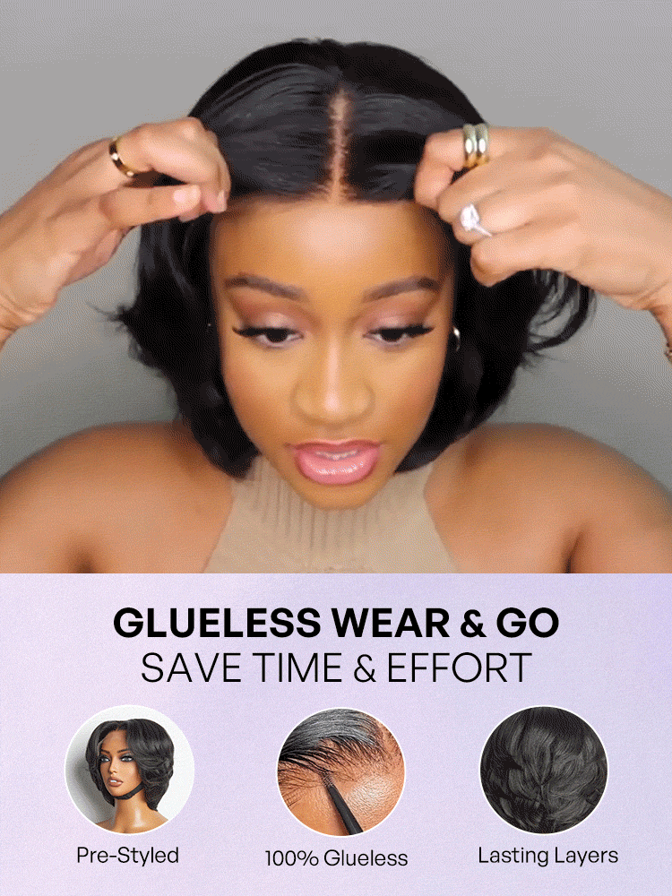 1 SEC INSTALL WIG | Elegant Boss Vibe Short Pixie Cut Natural Black / Ombre Brown Glueless Minimalist HD Lace Wig Pre Cut Lace