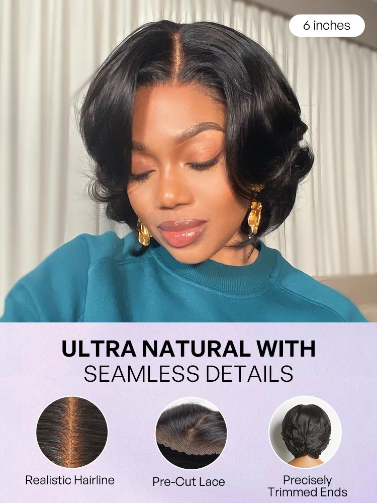 1 SEC INSTALL WIG | Elegant Boss Vibe Short Pixie Cut Natural Black / Ombre Brown Glueless Minimalist HD Lace Wig Pre Cut Lace