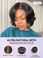 1 SEC INSTALL WIG | Elegant Boss Vibe Short Pixie Cut Natural Black / Ombre Brown Glueless Minimalist HD Lace Wig Pre Cut Lace