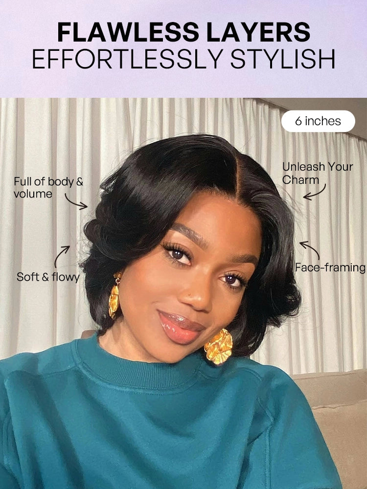 1 SEC INSTALL WIG | Elegant Boss Vibe Short Pixie Cut Natural Black / Ombre Brown Glueless Minimalist HD Lace Wig Pre Cut Lace