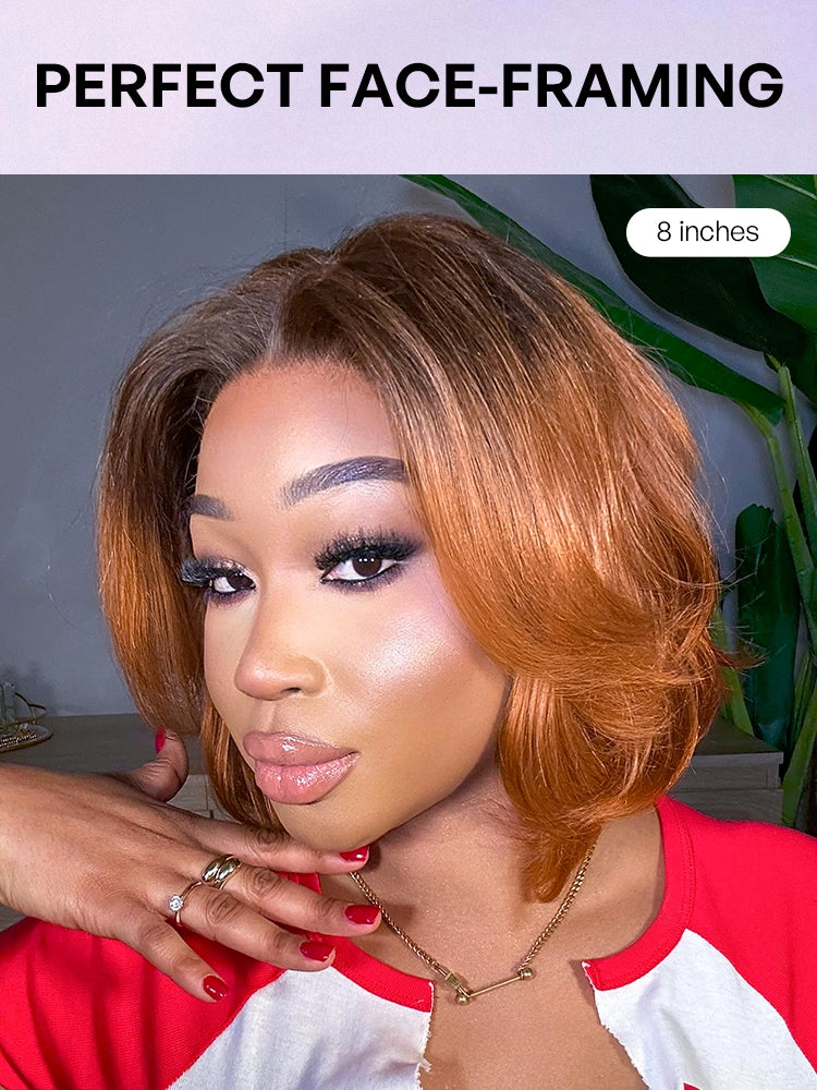 1 SEC INSTALL WIG | Elegant Boss Vibe Short Pixie Cut Natural Black / Ombre Brown Glueless Minimalist HD Lace Wig Pre Cut Lace