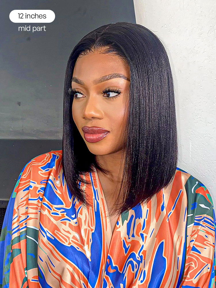PreMax Wigs - Nature Max Yaki / Silky Bob Ear-to-Ear Glueless 13x6 Frontal HD Lace Short Bob Wig