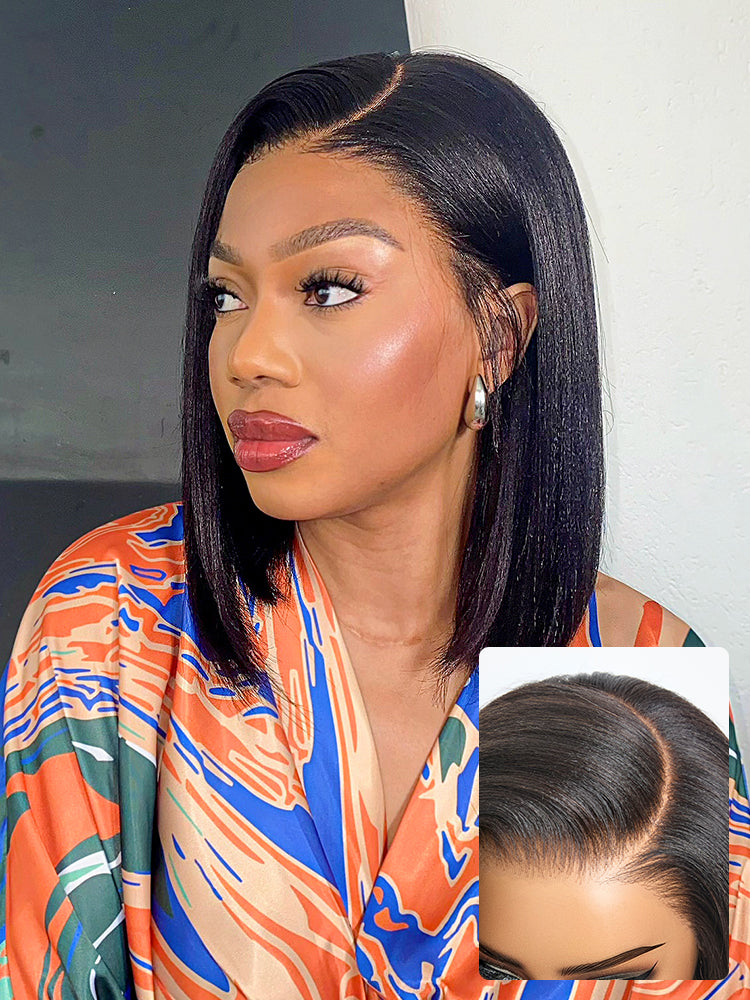 PreMax Wigs - Nature Max Yaki / Silky Bob Ear-to-Ear Glueless 13x6 Frontal HD Lace Short Bob Wig