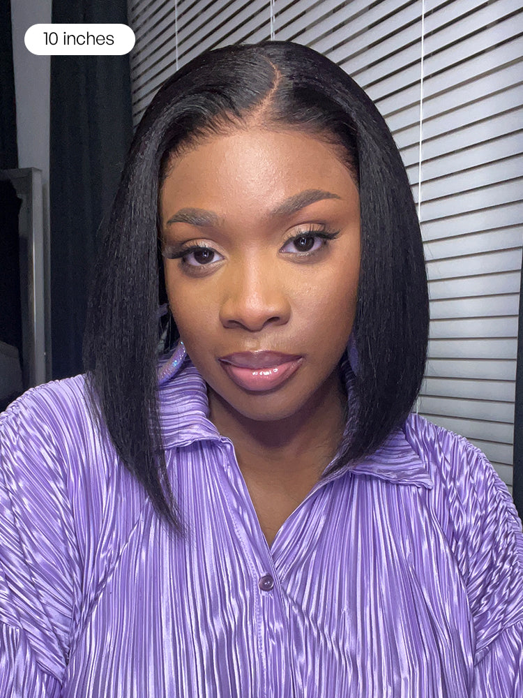 PreMax Wigs - Nature Max Yaki / Silky Bob Ear-to-Ear Glueless 13x6 Frontal HD Lace Short Bob Wig