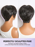 Throw On & Go Natural Black Pixie Cut with Bangs Glueless Minimalist Lace Wig