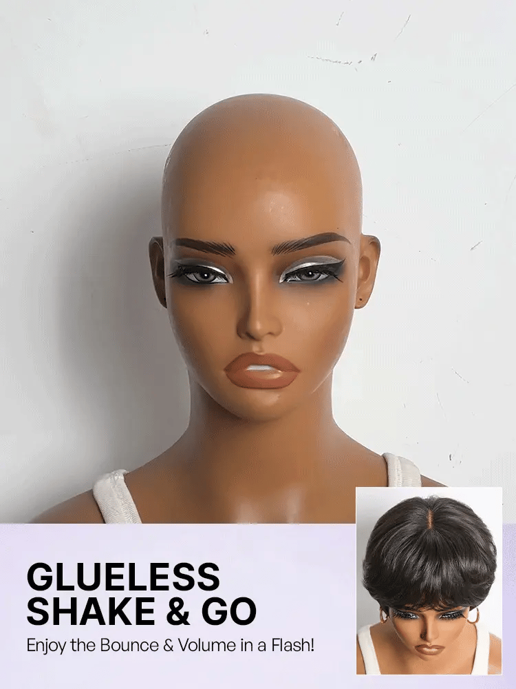 Throw On & Go Natural Black Pixie Cut with Bangs Glueless Minimalist Lace Wig
