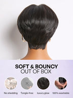 Throw On & Go Natural Black Pixie Cut with Bangs Glueless Minimalist Lace Wig