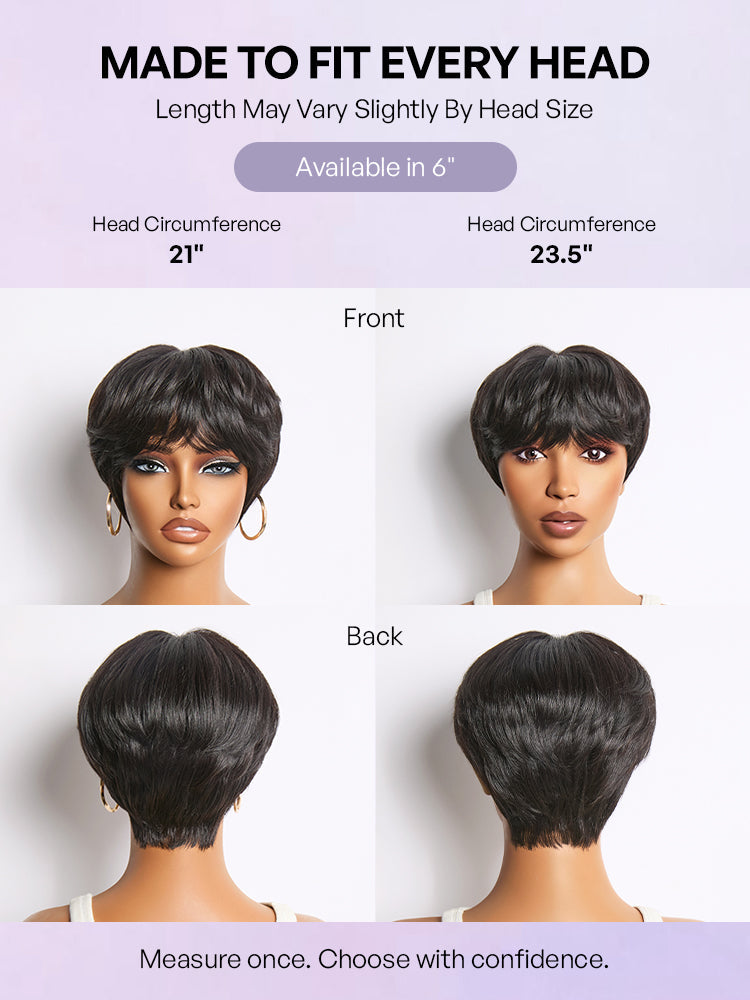 Throw On & Go Natural Black Pixie Cut with Bangs Glueless Minimalist Lace Wig