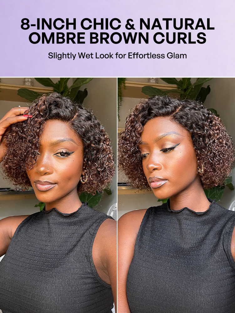 Soft-Shine Mocha Mousse Ombre - Fluffy Kinky Curl Glueless Minimalist HD Lace Wig Ready to Go