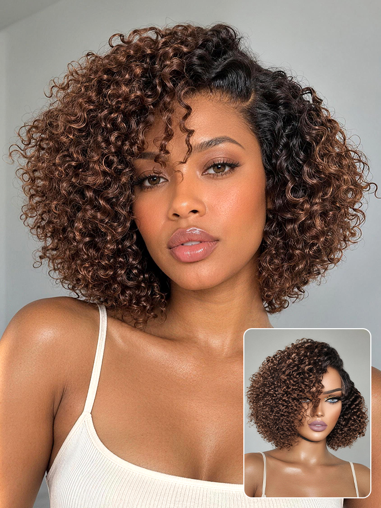 Soft-Shine Mocha Mousse Ombre - Fluffy Kinky Curl Glueless Minimalist HD Lace Wig Ready to Go