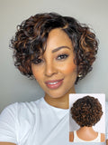 Brown Highlight Water Wave Pixie Cut Glueless Minimalist HD Lace Short Curly Wig