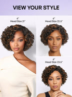 Brown Highlight Water Wave Pixie Cut Glueless Minimalist HD Lace Short Curly Wig