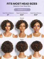 Brown Highlight Water Wave Pixie Cut Glueless Minimalist HD Lace Short Curly Wig