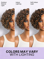 Brown Highlight Water Wave Pixie Cut Glueless Minimalist HD Lace Short Curly Wig