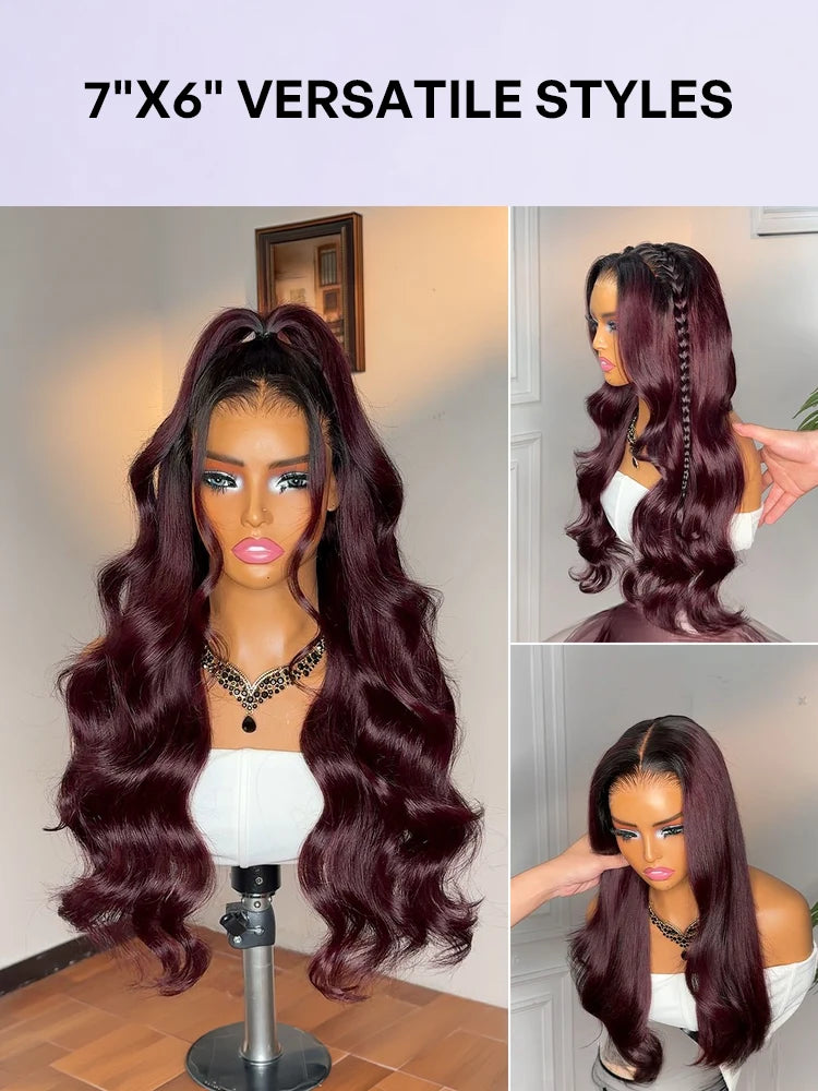 Luvme All-Day Comfort Wig 180% Density Rich Dark Plum Loose Body Wave PartingMax Glueless 7x6 Closure HD Lace Wig Pre-Cut Lace
