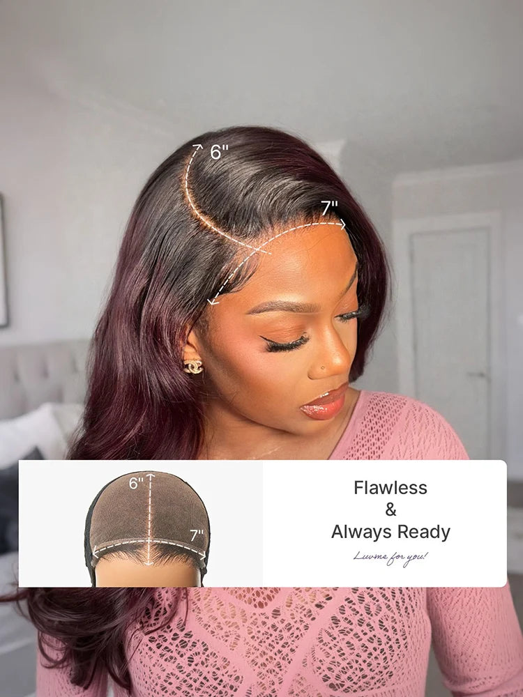Luvme All-Day Comfort Wig 180% Density Rich Dark Plum Loose Body Wave PartingMax Glueless 7x6 Closure HD Lace Wig Pre-Cut Lace