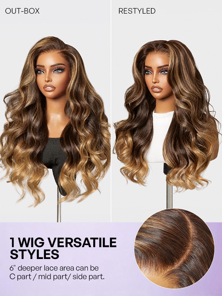 Luvme All-Day Comfort™ Wig 180% Density Sun-Kissed Blonde Ombre Highlight Loose Body Wave Glueless 7x6 Closure HD Lace Wig Pre-Cut Lace