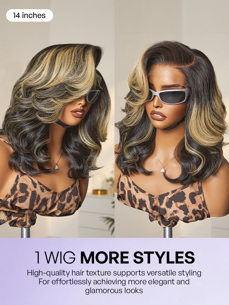 Honey Blonde Highlight Layered Cut Glueless Wig Minimalist HD Lace Human Hair Wig
