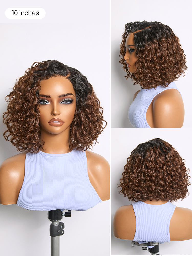 Ready to Go Water Wave Short Curly Bob Wig Glueless Minimalist HD Lace Wig Pre-Cut Lace