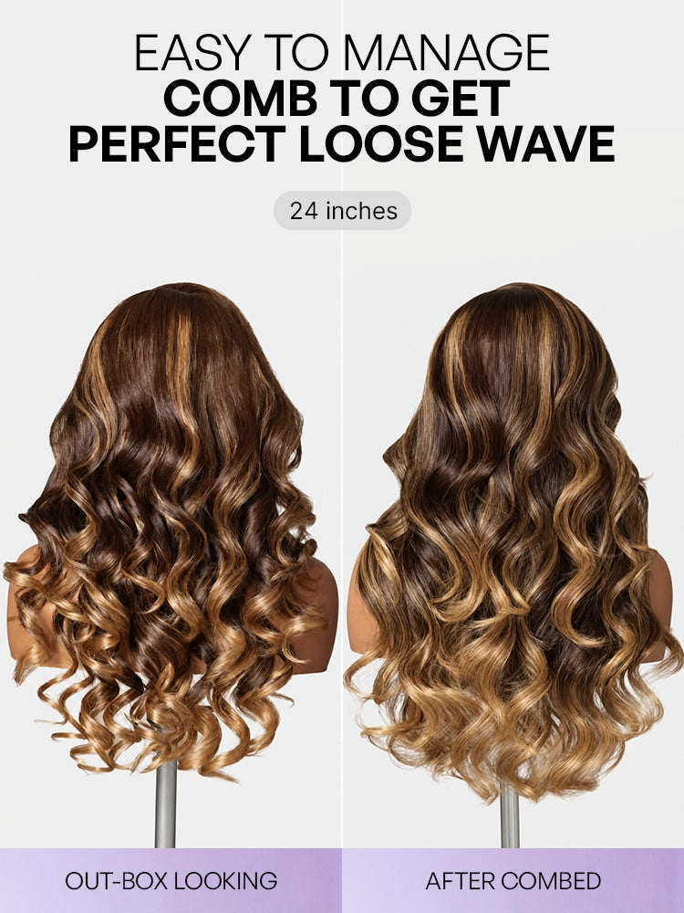 Luvme All-Day Comfort™ Wig 180% Density Sun-Kissed Blonde Ombre Highlight Loose Body Wave Glueless 7x6 Closure HD Lace Wig Pre-Cut Lace