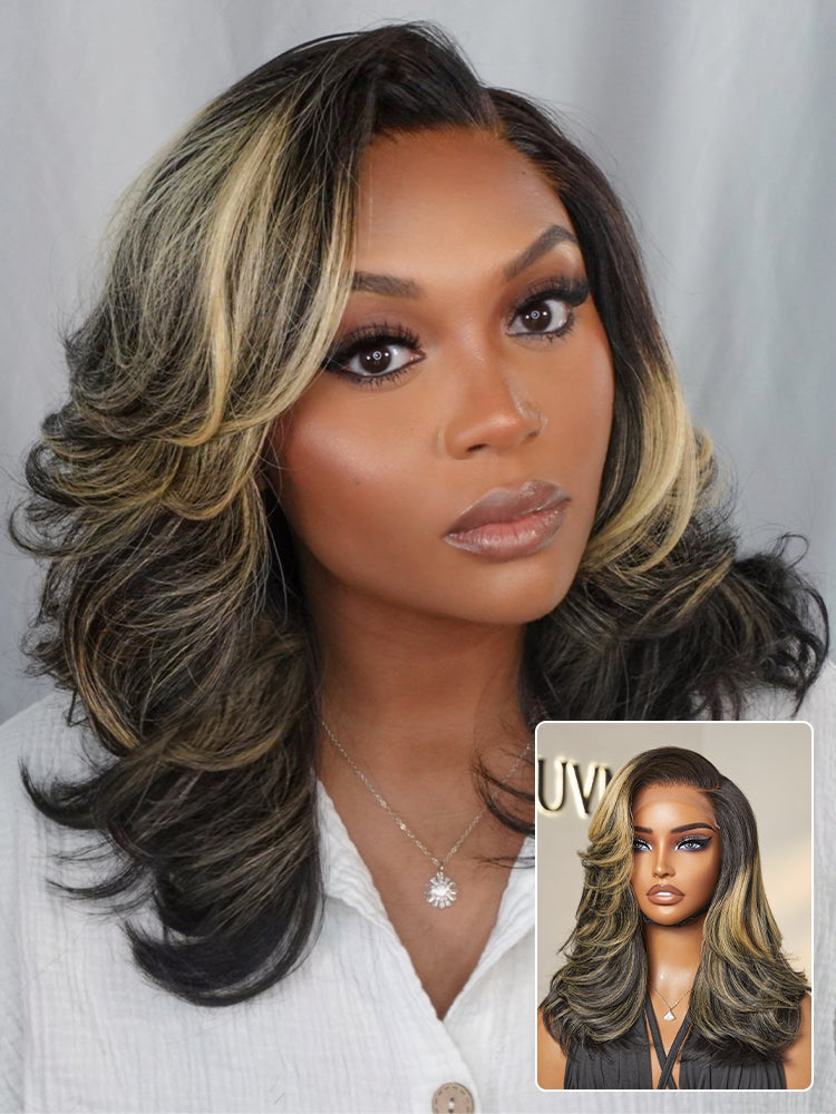 Honey Blonde Highlight Layered Cut Glueless Wig Minimalist HD Lace Human Hair Wig