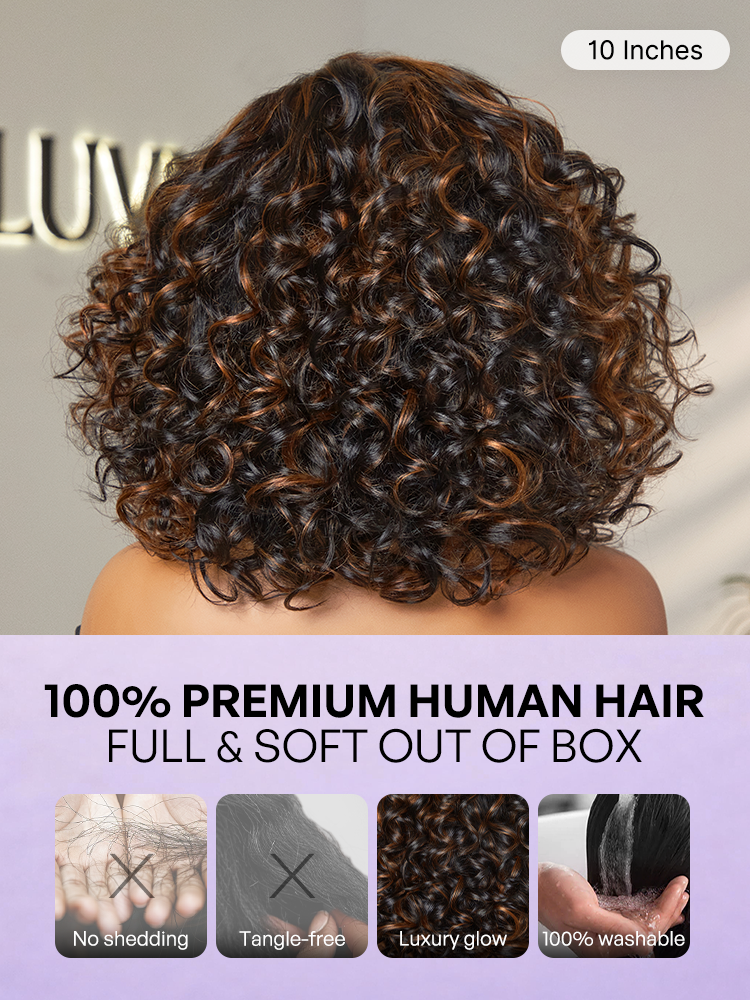 Effortless Elegance Copper Highlight / Natural Black Bouncy Curl Wig Minimalist HD Lace Glueless Wig Pre-Cut Lace