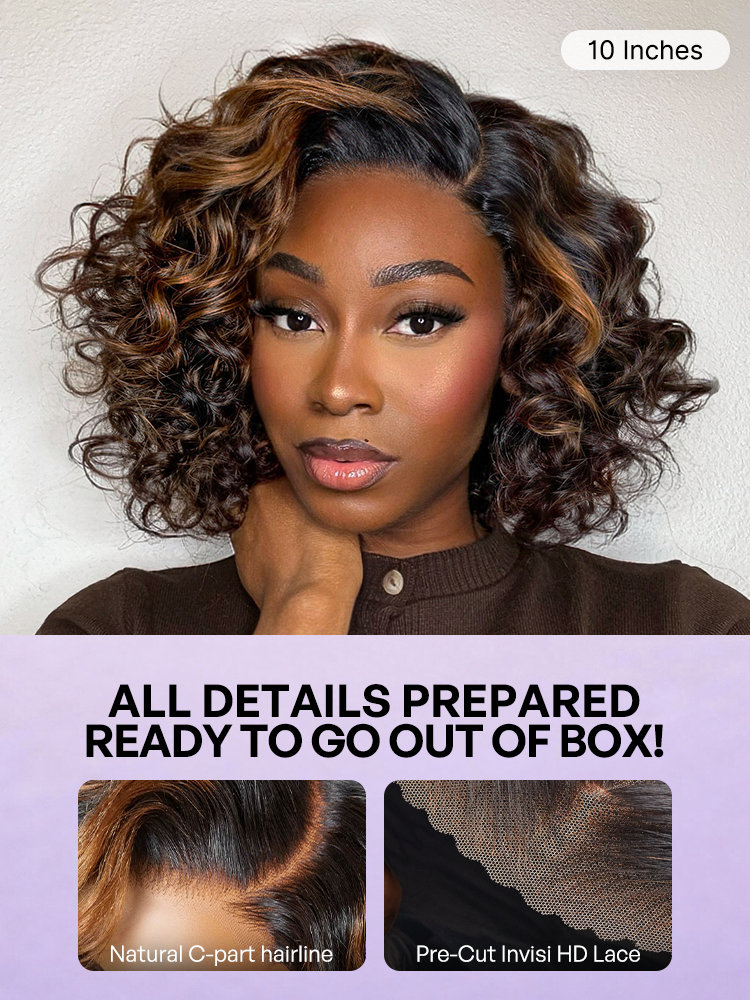 Effortless Elegance Copper Highlight / Natural Black Bouncy Curl Wig Minimalist HD Lace Glueless Wig Pre-Cut Lace