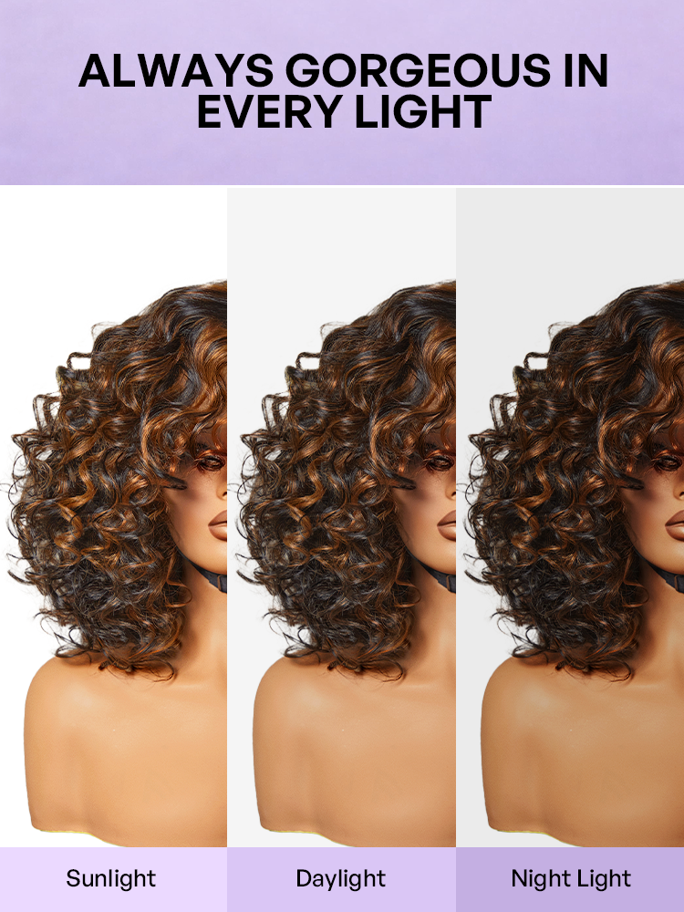 Effortless Elegance Copper Highlight / Natural Black Bouncy Curl Wig Minimalist HD Lace Glueless Wig Pre-Cut Lace