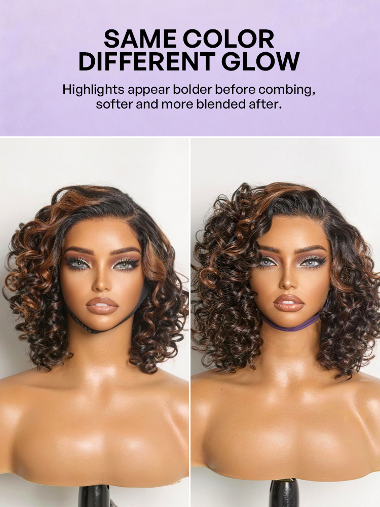 Effortless Elegance Copper Highlight / Natural Black Bouncy Curl Wig Minimalist HD Lace Glueless Wig Pre-Cut Lace