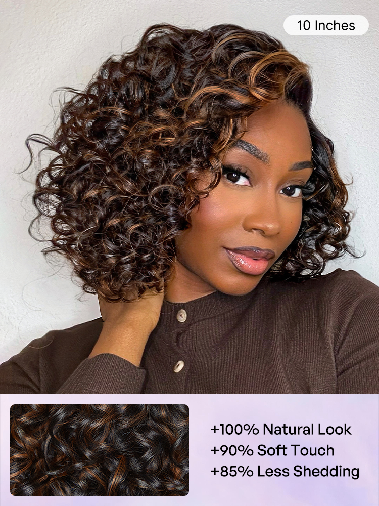 Effortless Elegance Copper Highlight / Natural Black Bouncy Curl Wig Minimalist HD Lace Glueless Wig Pre-Cut Lace