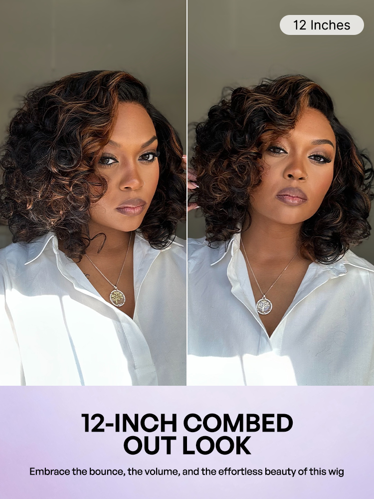 Effortless Elegance Copper Highlight / Natural Black Bouncy Curl Wig Minimalist HD Lace Glueless Wig Pre-Cut Lace