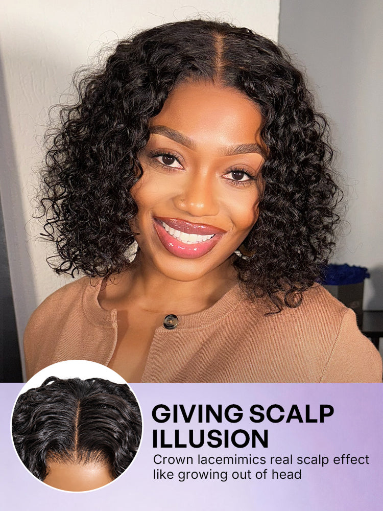 Warm Caramel Brown / Natural Black Deep Curly Glueless 5x5 Closure Pre-Cut Lace Wig