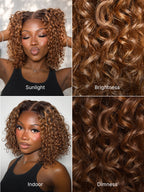 Warm Caramel Brown / Natural Black Deep Curly Glueless 5x5 Closure Pre-Cut Lace Wig