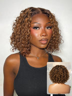 Warm Caramel Brown / Natural Black Deep Curly Glueless 5x5 Closure Pre-Cut Lace Wig