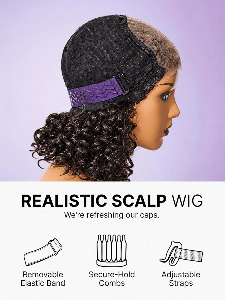 Warm Caramel Brown / Natural Black Deep Curly Glueless 5x5 Closure Pre-Cut Lace Wig