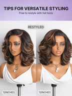 Brown Highlight Layered Wavy Butterfly Haircut Glueless Minimalist HD Lace Wig Pre-Cut Lace