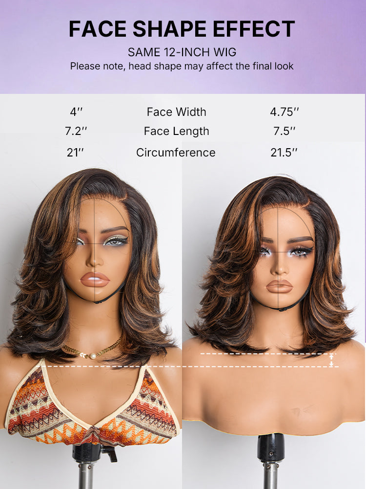 Brown Highlight Layered Wavy Butterfly Haircut Glueless Minimalist HD Lace Wig Pre-Cut Lace