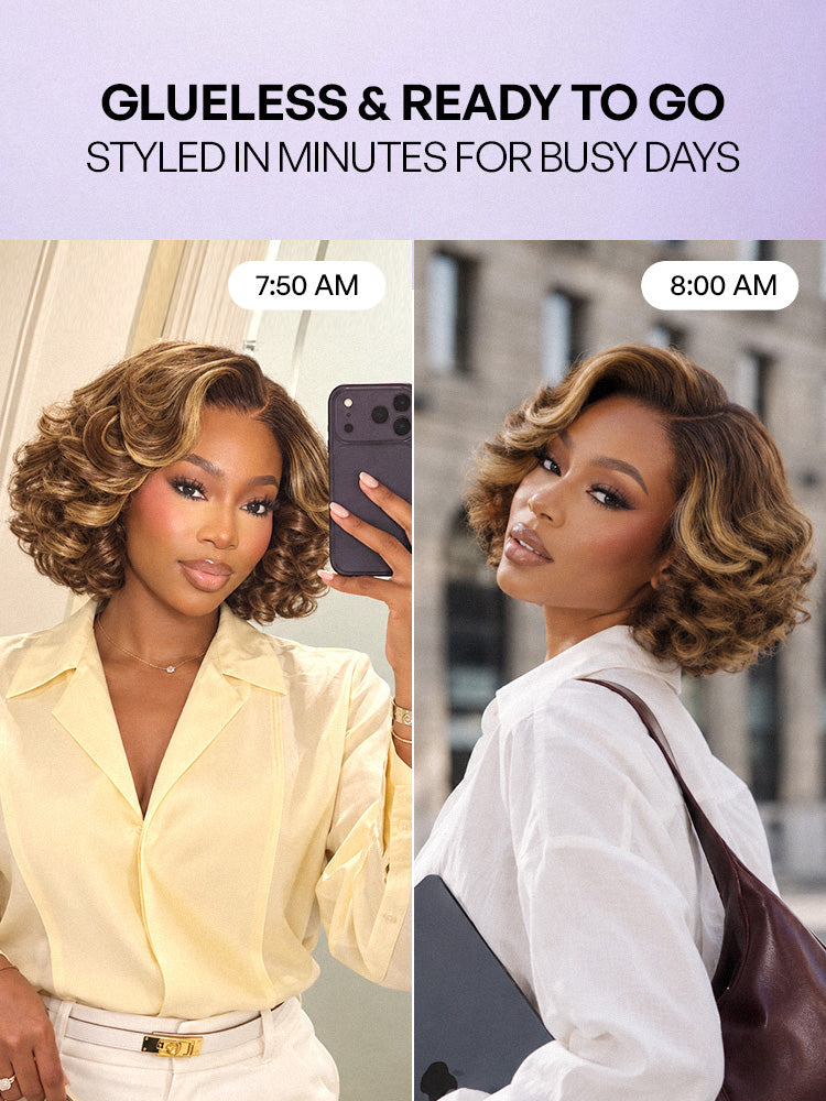 Classic Old Money Honey Blonde Highlight Wavy Glueless Minimalist HD Lace Wig Pre-cut Lace